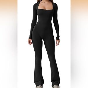 Black Long-Sleeve Fitted Jumpsuit - Women